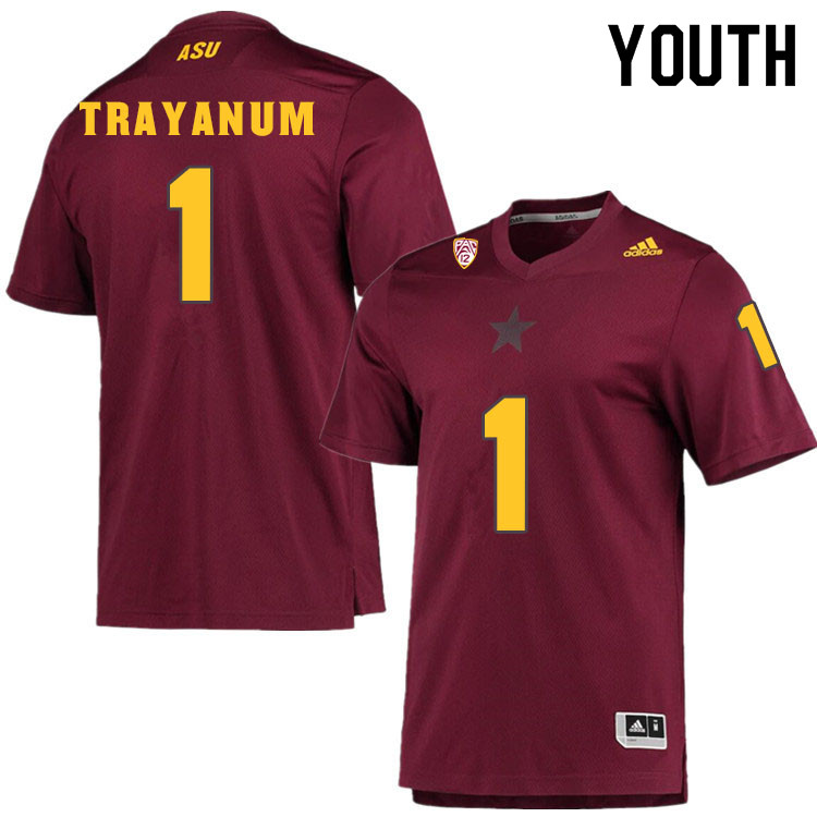Youth #1 DeaMonte TrayanumArizona State Sun Devils College Football Jerseys Sale-Maroon - Click Image to Close